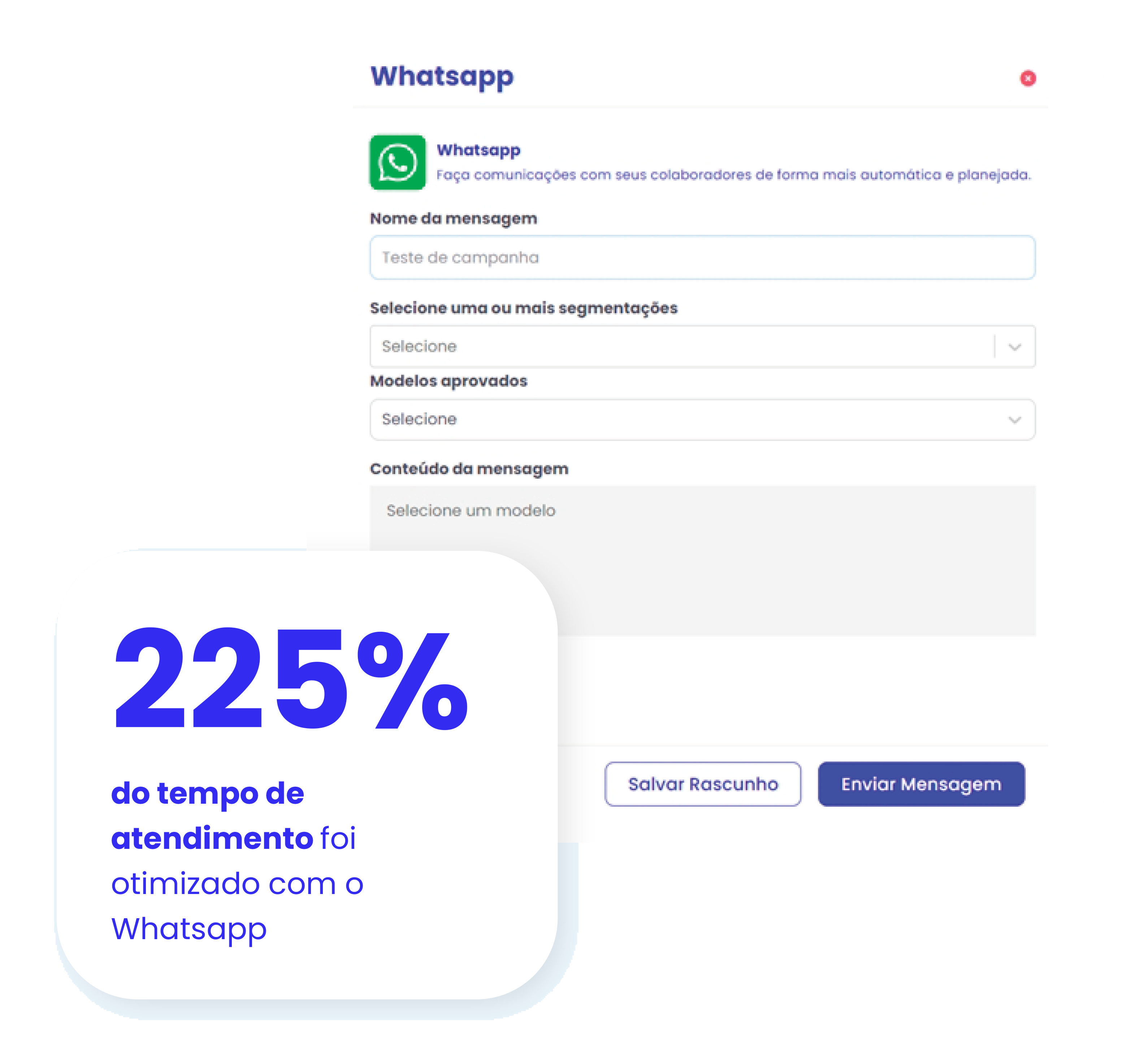 225% do tempo de atendimento foi otimizado com o whatsapp